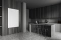 Grey kitchen interior with bar seats and countertop. Mockup frame Royalty Free Stock Photo