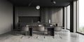 Grey kitchen interior with chairs and table, dining area and window Royalty Free Stock Photo