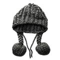 Grey Knitted Winter Hat with Pom-Poms Royalty Free Stock Photo