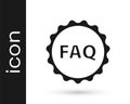 Grey Label with text FAQ information icon isolated on white background. Circle button with text FAQ. Vector Illustration Royalty Free Stock Photo