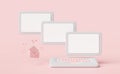 Grey laptop computer with envelope isolated on pink background,sending,receiving email marketing concept 3d illustration or 3d Royalty Free Stock Photo