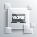 Grey Laptop with text work icon isolated on grey background. Square glass panels. Vector Illustration Royalty Free Stock Photo