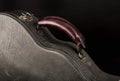 Grey leather case for mandolin on black background. Royalty Free Stock Photo