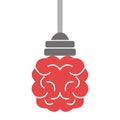 grey light bulb holder and red brain, graphic