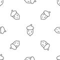 Grey line Acorn, oak nut, seed icon isolated seamless pattern on white background. Vector Royalty Free Stock Photo