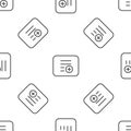 Grey line Add to playlist icon isolated seamless pattern on white background. Vector