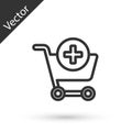 Grey line Add to Shopping cart icon isolated on white background. Online buying concept. Delivery service sign Royalty Free Stock Photo