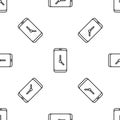Grey line Alarm clock app smartphone interface icon isolated seamless pattern on white background. Vector Royalty Free Stock Photo
