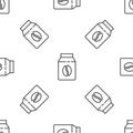 Grey line Bag of coffee beans icon isolated seamless pattern on white background. Vector Royalty Free Stock Photo