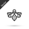 Grey line Bee icon isolated on white background. Sweet natural food. Honeybee or apis with wings symbol. Flying insect Royalty Free Stock Photo