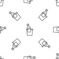 Grey line Bottle of champagne in an ice bucket icon isolated seamless pattern on white background. Vector Royalty Free Stock Photo