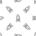 Grey line Bottle opener icon isolated seamless pattern on white background. Vector Royalty Free Stock Photo