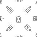 Grey line Bottle of shampoo icon isolated seamless pattern on white background. Vector Illustration Royalty Free Stock Photo