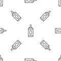 Grey line Bottle of shampoo icon isolated seamless pattern on white background. Vector Illustration Royalty Free Stock Photo