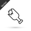 Grey line Broken bottle as weapon icon isolated on white background. Vector Royalty Free Stock Photo