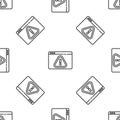 Grey line Browser with exclamation mark icon isolated seamless pattern on white background. Alert message smartphone