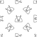Grey line Bull icon isolated seamless pattern on white background. Spanish fighting bull. Vector Royalty Free Stock Photo