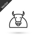 Grey line Bull icon isolated on white background. Spanish fighting bull. Vector Royalty Free Stock Photo