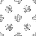 Grey line Cactus icon isolated seamless pattern on white background. Vector