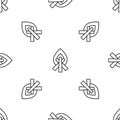 Grey line Campfire icon isolated seamless pattern on white background. Burning bonfire with wood. Vector Illustration Royalty Free Stock Photo