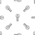 Grey line Car key with remote icon isolated seamless pattern on white background. Car key and alarm system. Vector Royalty Free Stock Photo