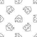 Grey line Cheese icon isolated seamless pattern on white background. Vector Royalty Free Stock Photo