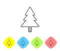 Grey line Christmas tree icon isolated on white background. Merry Christmas and Happy New Year. Set icons in color Royalty Free Stock Photo