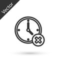 Grey line Clock delete icon isolated on white background. Time symbol. Vector