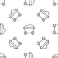 Grey line Coal mine trolley icon isolated seamless pattern on white background. Factory coal mine trolley. Vector