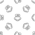 Grey line Computer processor with microcircuits CPU icon isolated seamless pattern on white background. Chip or cpu with Royalty Free Stock Photo