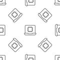 Grey line Computer processor with microcircuits CPU icon isolated seamless pattern on white background. Chip or cpu with Royalty Free Stock Photo