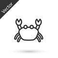 Grey line Crab icon isolated on white background. Vector.