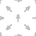 Grey line Cross ankh icon isolated seamless pattern on white background. Vector