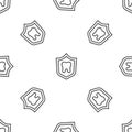 Grey line Dental protection icon isolated seamless pattern on white background. Tooth on shield logo. Vector Royalty Free Stock Photo