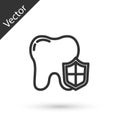 Grey line Dental protection icon isolated on white background. Tooth on shield logo. Vector Royalty Free Stock Photo