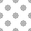 Grey line Dharma wheel icon isolated seamless pattern on white background. Buddhism religion sign. Dharmachakra symbol Royalty Free Stock Photo