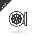 Grey line Dharma wheel icon isolated on white background. Buddhism religion sign. Dharmachakra symbol. Vector