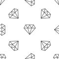 Grey line Diamond icon isolated seamless pattern on white background. Jewelry symbol. Gem stone. Vector Royalty Free Stock Photo