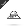 Grey line Fisherman hat icon isolated on white background. Vector