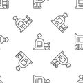 Grey line Full sack and wooden box icon isolated seamless pattern on white background. Vector Royalty Free Stock Photo