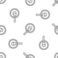 Grey line Gong musical percussion instrument circular metal disc and hammer icon isolated seamless pattern on white