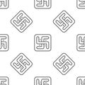 Grey line Hindu swastika religious symbol icon isolated seamless pattern on white background. Vector