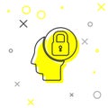 Grey line Human head with lock icon isolated on white background. Vector Illustration Royalty Free Stock Photo