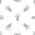 Grey line Light bulb with concept of idea icon isolated seamless pattern on white background. Energy and idea symbol Royalty Free Stock Photo