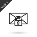 Grey line Mail message lock password icon isolated on white background. Envelope with padlock. Private, security, secure