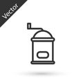 Grey line Manual coffee grinder icon isolated on white background. Vector Illustration Royalty Free Stock Photo