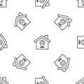 Grey line Map pointer with house icon isolated seamless pattern on white background. Home location marker symbol. Vector Royalty Free Stock Photo