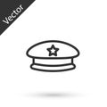 Grey line Military beret icon isolated on white background. Soldiers cap. Army hat. War baret. Vector Royalty Free Stock Photo