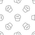 Grey line Muffin icon isolated seamless pattern on white background. Vector