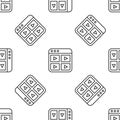 Grey line Music playlist icon isolated seamless pattern on white background. Vector